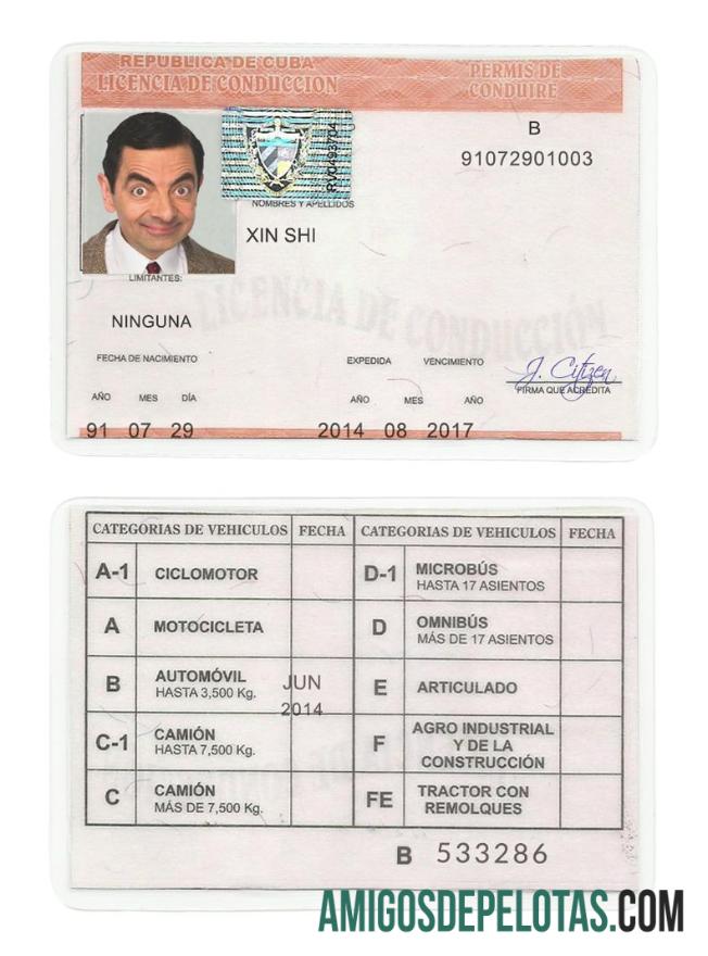 Carteira de motorista cubana exemplo